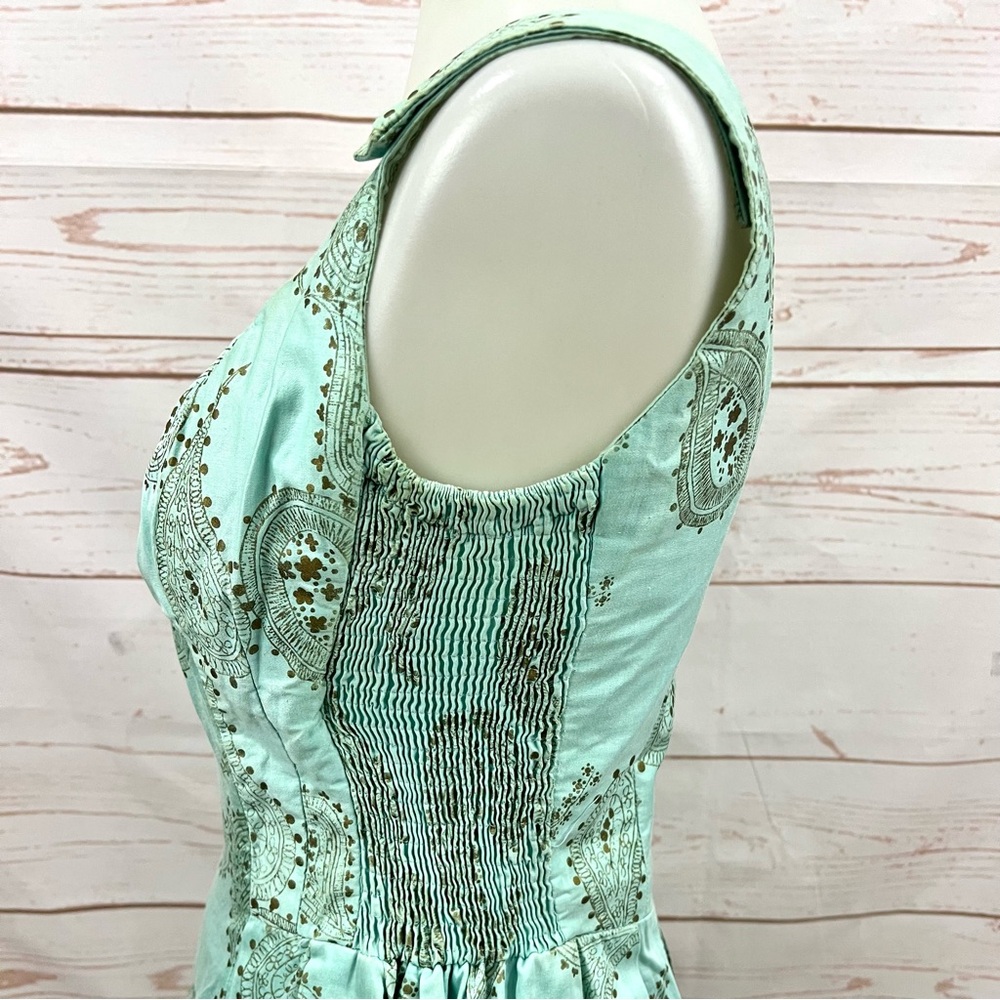 Vintage Alfred Shaheen Hawaiian Seafoam Gold Metallic Paisley Bombshell Dress - Picture 9 of 17